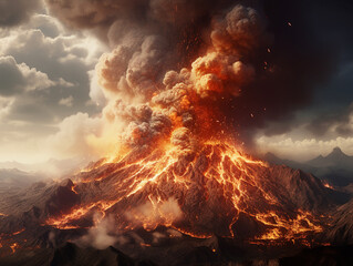 A Big Volcano Eruption AI Photography - obrazy, fototapety, plakaty