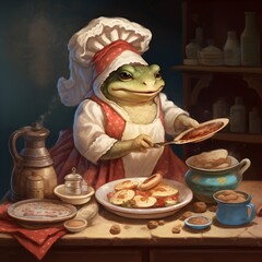 Generative AI, Princess, Toad, Fairy tale, Bedtime story, Humanoid, Kingdom, ugly person, ugly character, scary person, scary character, prince toad, Transformation, Magic, Fantasy, cooking