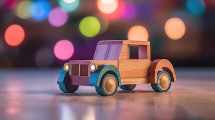 Wooden toy Car with colorful blocs isolated