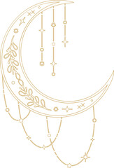 Aesthetic Celestial Boho Crescent Moon Line Art