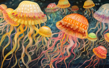 Fototapeta na wymiar Warm pastel colours pattern jellyfish.