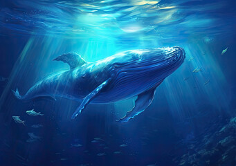 Fototapeta premium Blue whale in the sea.