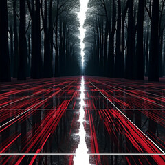 A Sleek Reflective Road in a Forest Concept Art Generative AI