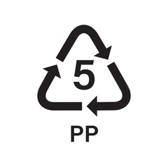 Plastic recycling symbol PP 5 vector icon. Plastic recycling code PP 5.