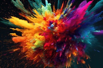 Abstract colorful powder explodes background.
