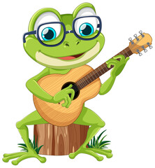 Obraz premium Green Frog Playing Guitar Vector