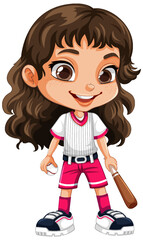 Cute Girl in Baseball Outfit Vector