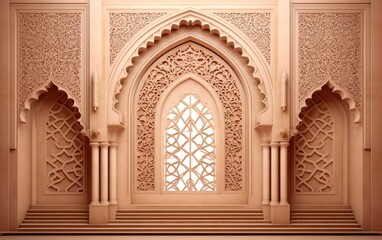 Fototapeta na wymiar Arabic, Islamic style wall design with arch and Arabic pattern. 