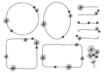 手描きの花のフレームセット