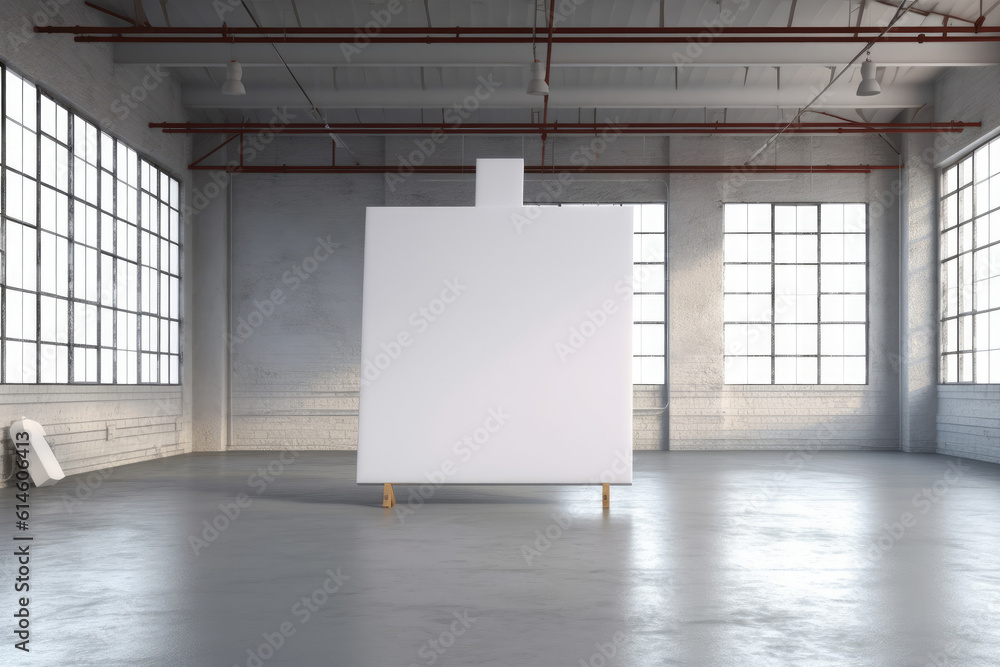 Aufkleber white blank canvas with free space for your design in a factory loft extreme closeup. generative ai