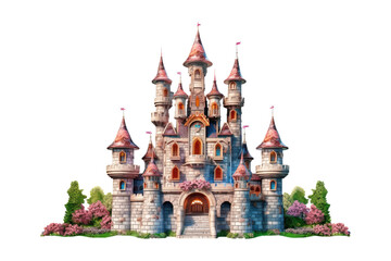 Beautyful Cartoon Fairy Tale Castle Building on a white background. Generative AI