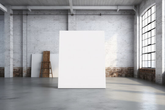 White Blank Canvas with Free Space for Your Design in a Factory Loft extreme closeup. Generative AI
