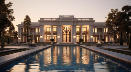 Obraz premium Luxury Modern Villa or Hotel Architecture with an Outdoor Swimming Pool extreme closeup. Generative AI