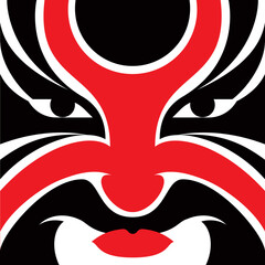 Red and White asian opera paper mache  asian mask.