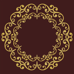 Oriental vector round frame with arabesques and floral elements. Floral brown and golden border with vintage pattern