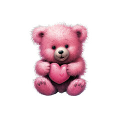Cuddles is a fluffy pink teddy bear with a big smile and a heart-shaped patch.