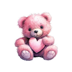 Cuddles is a fluffy pink teddy bear with a big smile and a heart-shaped patch.