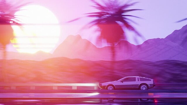 3D Retro Synthwave Landscape VJ Loop Motion Background