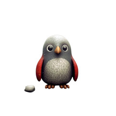 Pebble is a small gray penguin with a red scarf and a belly that glows with a soft light.