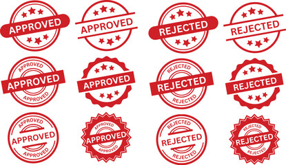 Approved and rejected round stamp sign, Red rubber stamp, Vector illustration isolated