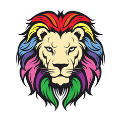 Lion head with colorful hair, Logo vector illustration design isolated