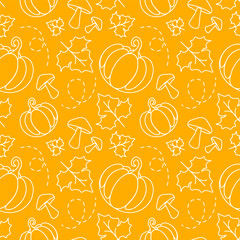 Autumn Seamless Pattern Illustration Element Panoramic of Maple Trees Fallen in Cartoon Template Hand Drawn