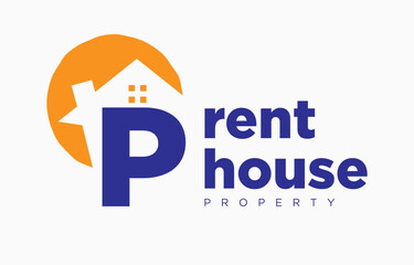 letter P house and sun vector design element for real estate logo or realty exhibition
