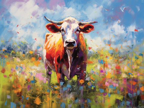 An Impressionist Painting of a Cow | Generative AI