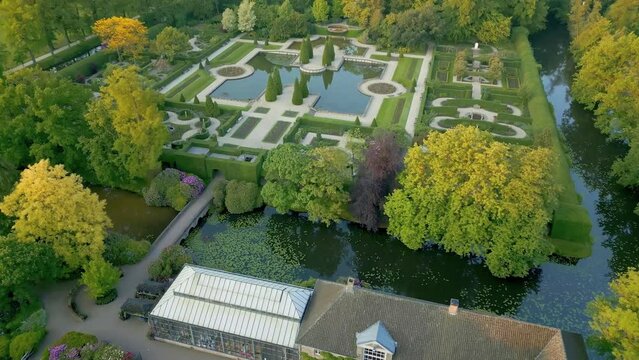 Aerial view of Castle Gardens during spring in Arcen, Limburg, The Netherlands