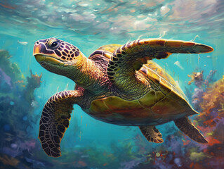 An Impressionist Painting of a Sea Turtle | Generative AI