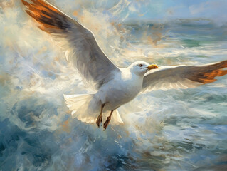 An Impressionist Painting of a Seagull | Generative AI