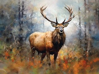 An Impressionist Painting of an Elk | Generative AI