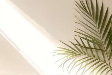Fototapeta premium shadow from palm leaves on the Ivory wall. Minimal abstract background for product presentation.