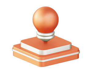 3d illustration icon design of metallic orange light bulb with square podium