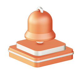 3d illustration icon design of metallic orange bell notification with square podium