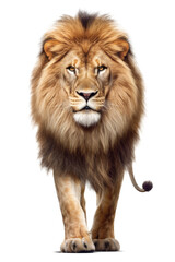 Fototapeta na wymiar Lion Walking Front View Isolated on Transparent Background - Generative AI 