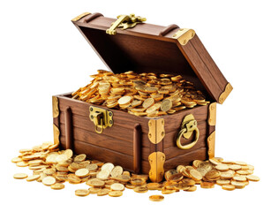 Treasure Chest Full of Gold Coins Isolated on Transparent Background - Generative AI
 - obrazy, fototapety, plakaty