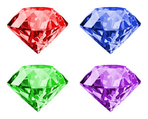 Different Colors Diamond Set Isolated on Transparent Background - Generative AI
