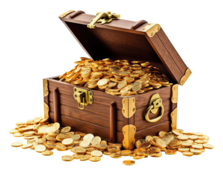 Treasure Chest PNG Transparent, Ancient Treasure Chest Full Of Golden Coins  Top View, Gold, Chest, Treasure PNG Image For Free Download