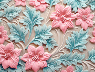 Paper craft relief of floral flowers and leaves in pastel color