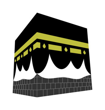 Simple iconic Kaaba, direction of islamic prayers, editable colors, vector illustration