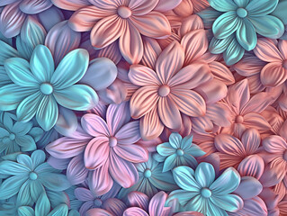 Paper craft relief of floral flowers and leaves in pastel color