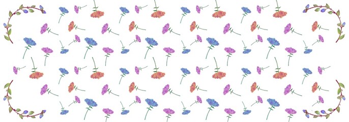 Floral illustration with frame. Botanical, natural watercolour pattern. 