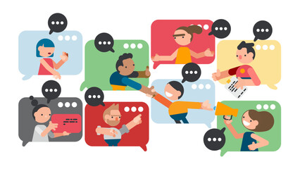 Online remote video conference call. Business communication via internet concept. Virtual distant work of people, colleagues team. Flat graphic vector illustration isolated on white background.