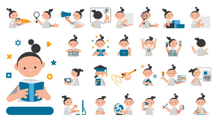 Students who learn and grow on their own with various subjects. Education content illustration mega set.