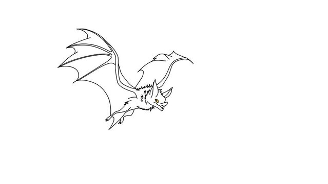 2d Hand Drawn Animation. Bat Is Flying, Cartoon Character Isolated On White Background