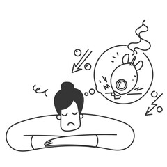 hand drawn doodle business woman think Fail rocket new business unexpected entrepreneur bankruptcy