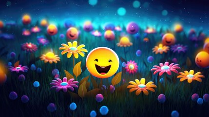 Obraz na płótnie Canvas emoji smile flower shaped at flower meadow