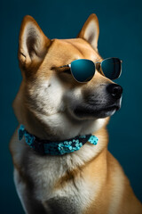 cute akita inu dog posing wearing glasses ,generative ai