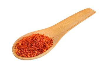 Cayenne pepper in wood spoon on transparent png
